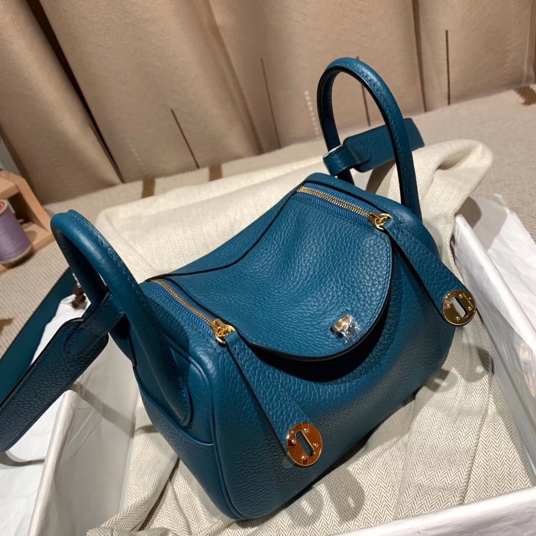 에르메스 미니 린디백19 블루드프루스 금장 끌레망스 가죽